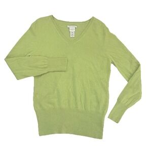 Covington 100% Cashmere Mossy Green Sweater Women's XL V Neck Classic Staple Top